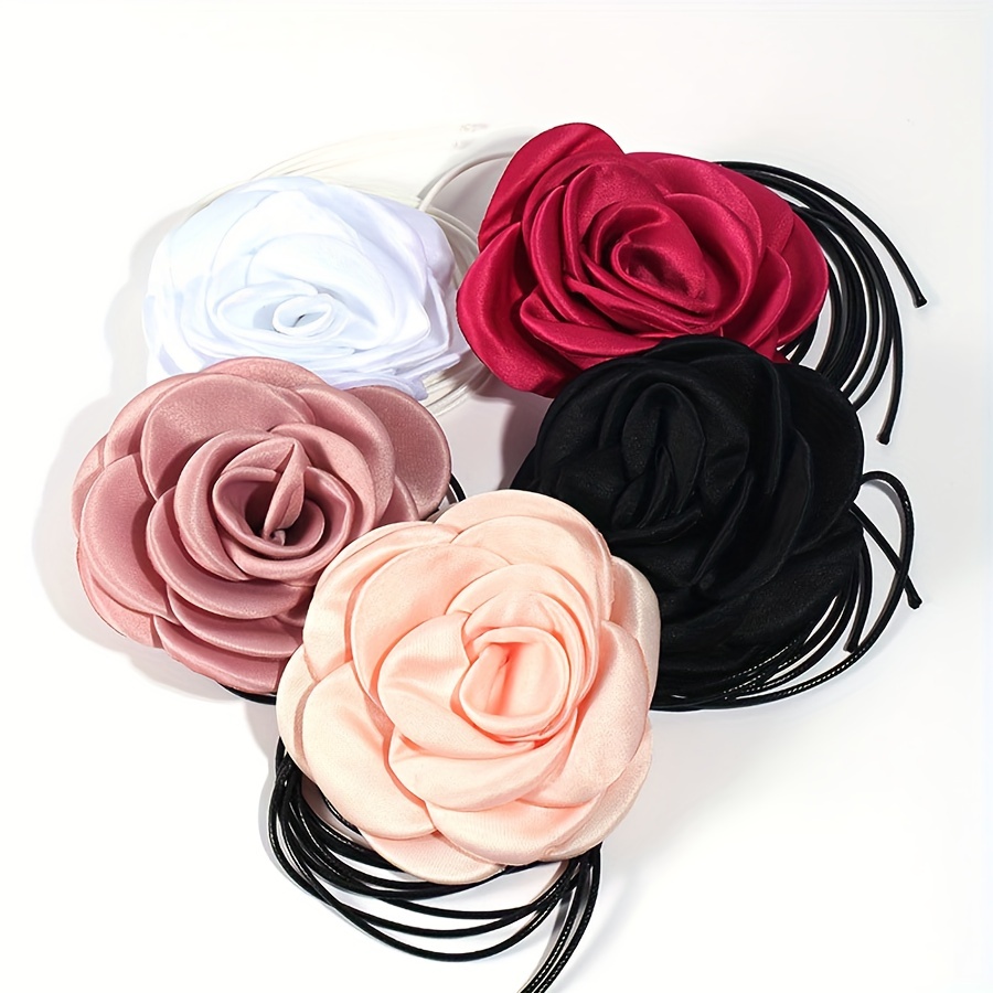 1pc Elegant And Fashionable Lady's Rose Choker Fabric Flower Charm