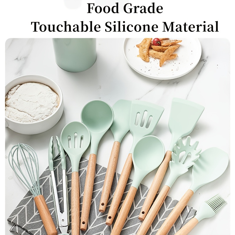 Silicone Wooden Handle No Slip Mini Kitchen Cooking Utensils Tools Set  Cuisine Outils For Students Hotel Home Kitchen Stuff Clearance Kitchen  Accessories Kitchen Gadgets Back To School School Supplies Student College  Dorm