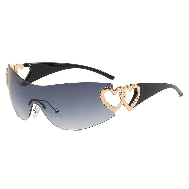 Gradient One Piece Sunglasses for Women & Men, Y2K Heart Hinge Design
