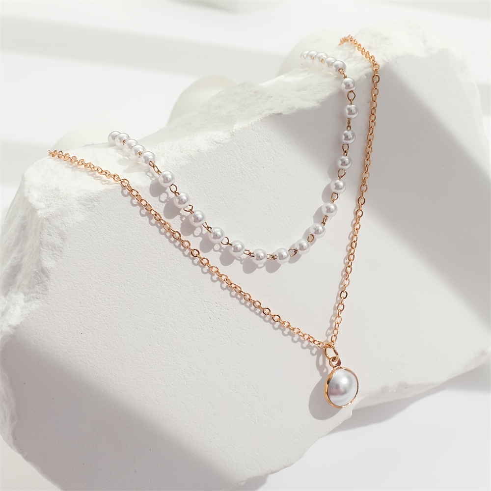 Double Layered Pearl Necklace Imitation Pearl Collarbone Chain