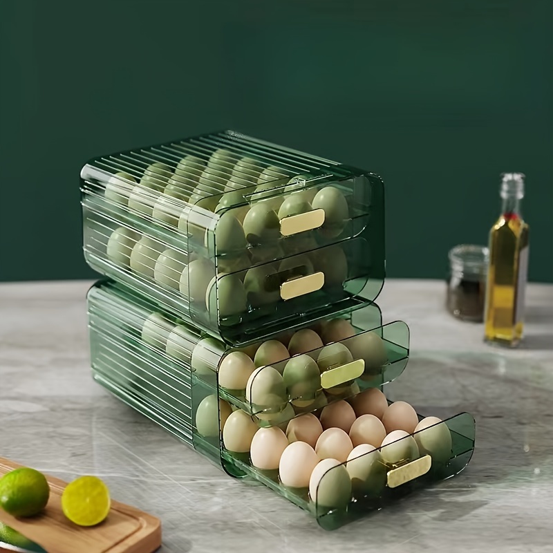 Refrigerator Plastic Egg Storage Box With 2 Drawer Egg - Temu