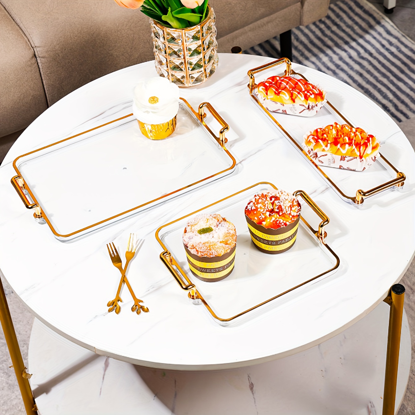 Bandeja rectangular para servir mesa de café, bandeja de desayuno de  madera, bandeja de té, bandejas decorativas para el hogar, sala de estar,  mesa de
