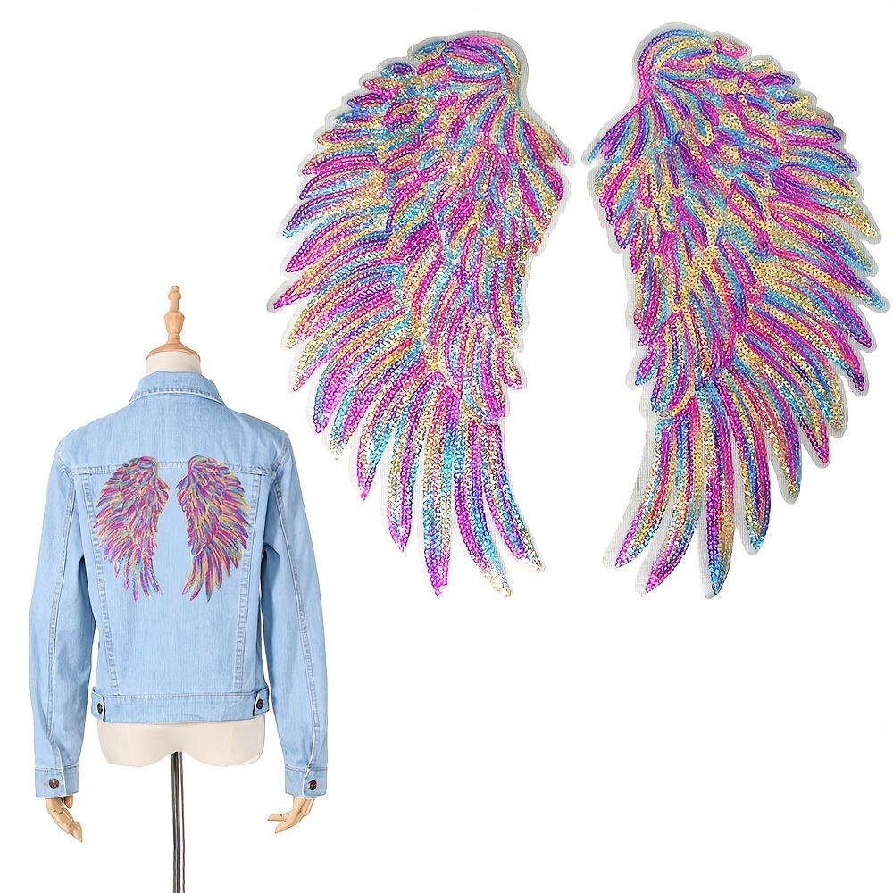 DIY craft applique Large Angel Wings Sequin Patches Iron on Sew on Appliques