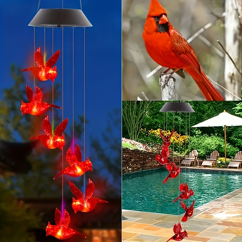 

1pc Solar Red Bird Wind Chime Light, Color Light Color Changing, Led Outdoor Christmas Bird Hanging Light, Decorative Light, Holiday Atmosphere Light, Landscape Light For Villa Garden Yard Waterproof