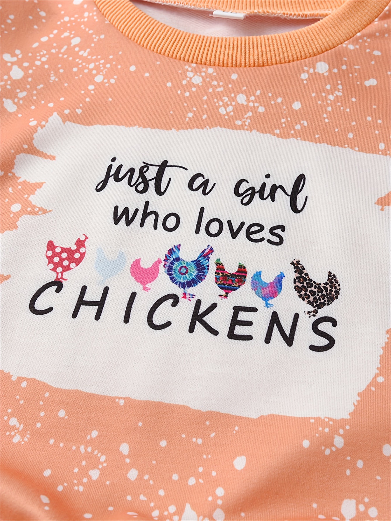 Girls' Cute Sets A Girl Loves Chickens Print Pullover + - Temu