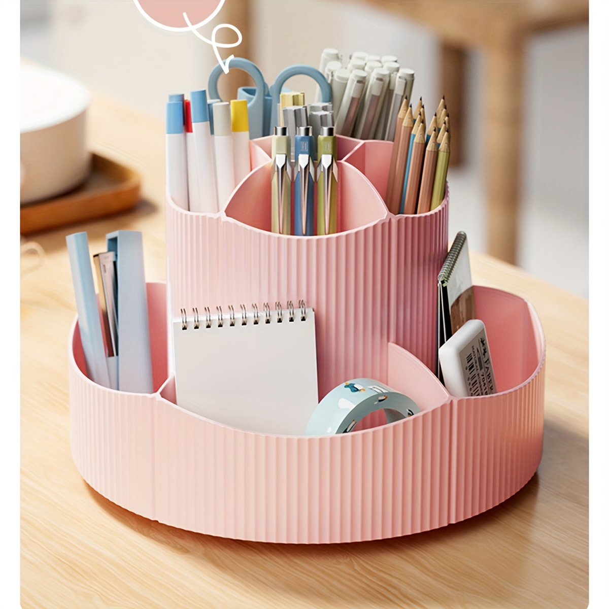 DIY Multi-function 4 Grid Desktop Organizer, White, Pink Pen Holder,  Office, Party Favors, Stationery Holder, White, Pink Animal Pen Holder 