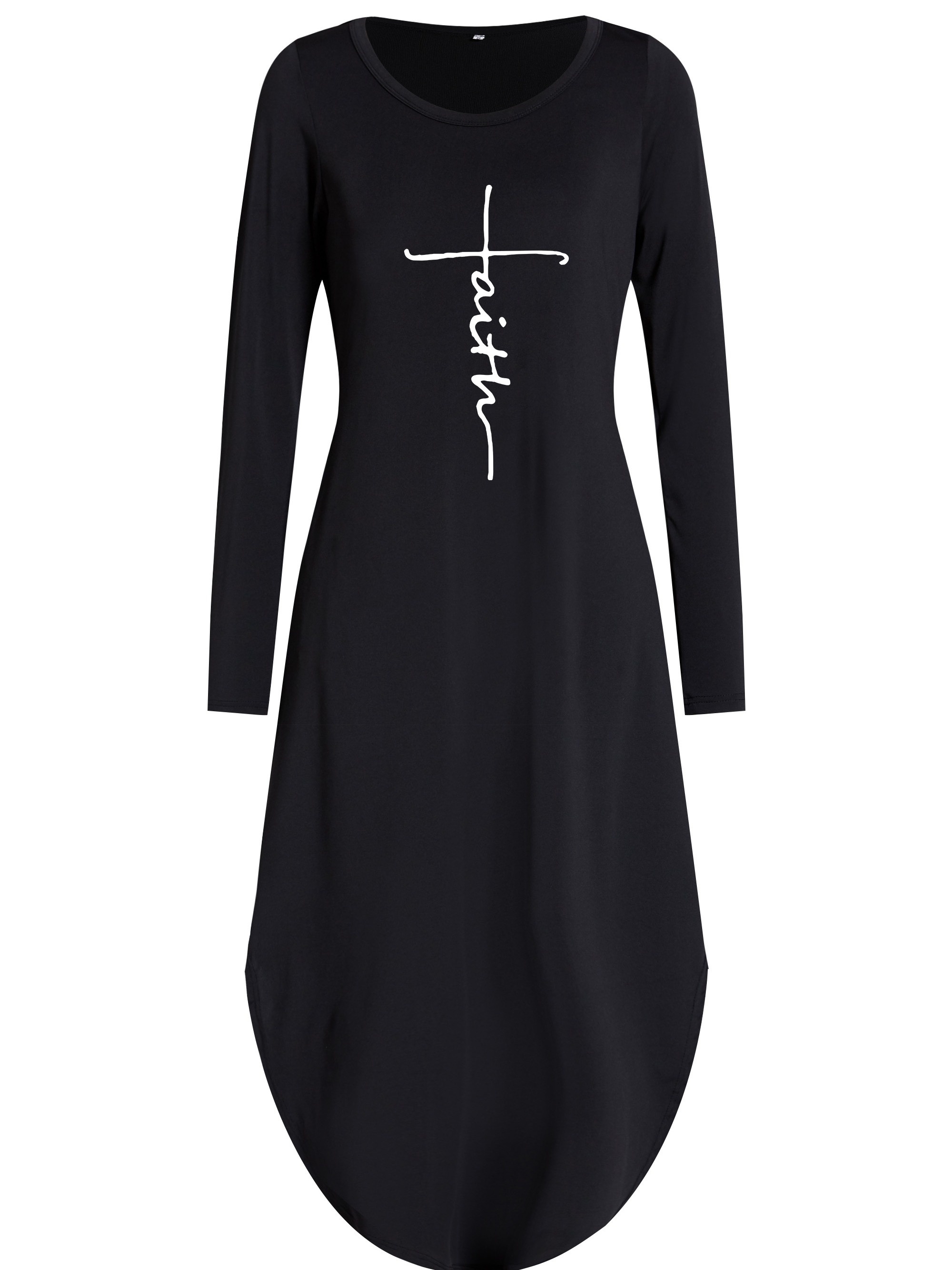 Midi Dresses Faith T Shirt Dress Women's Casual Black Long Sleeve