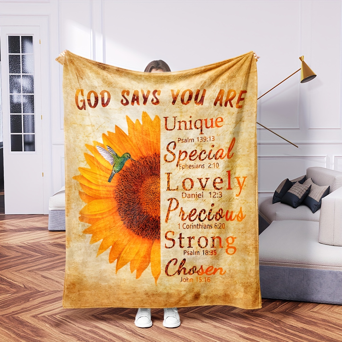 Bible Verse Blanket, Inspirational Sunflower Prayer Blankets and Throws  with Scriptures Soft Plush Religious God Says Throw Blanket Christian Faith