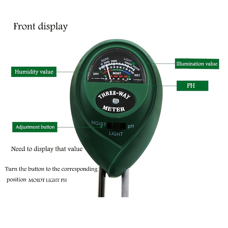 Medidor test para suelo 3 en 1 pH Luz y Humedad
