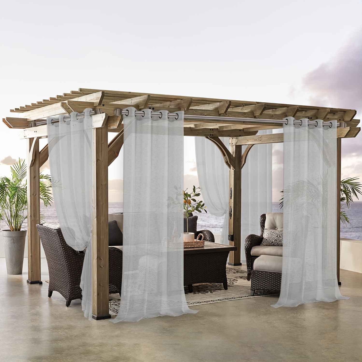1 Panel Linen Look Outdoor Curtains For Patio Waterproof Sheer Curtains For Pergola Porch Cabana And Gazebo Grommet Indoor Outdoor Voile Sheer Drapes