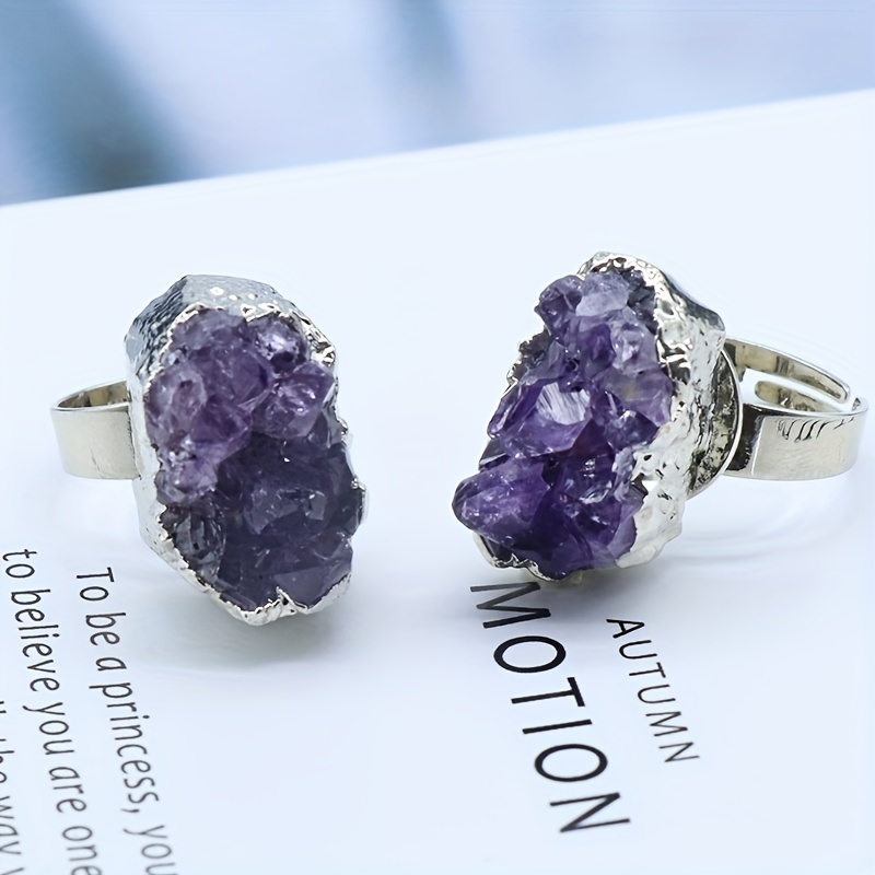 Irregular Raw Amethyst Cluster Ring for Men, Adjustable