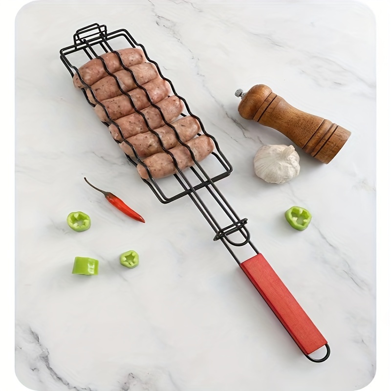 1pc, Panier De Grillage, Grille De Saucisse En Maille Métallique, Support  De Saucisse En Métal, Clip De Grille En Maille Pour Barbecue, Support De Cli