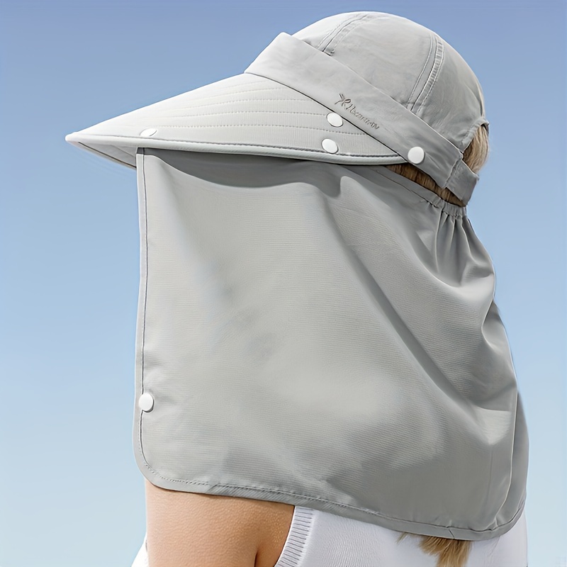 Wide Brim Sun Hat Detachable Neck Flap Mask Solid Color Uv - Temu