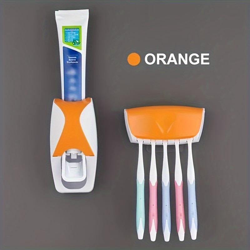 Automatic Toothpaste Dispenser & Brush Holder with Squeezer