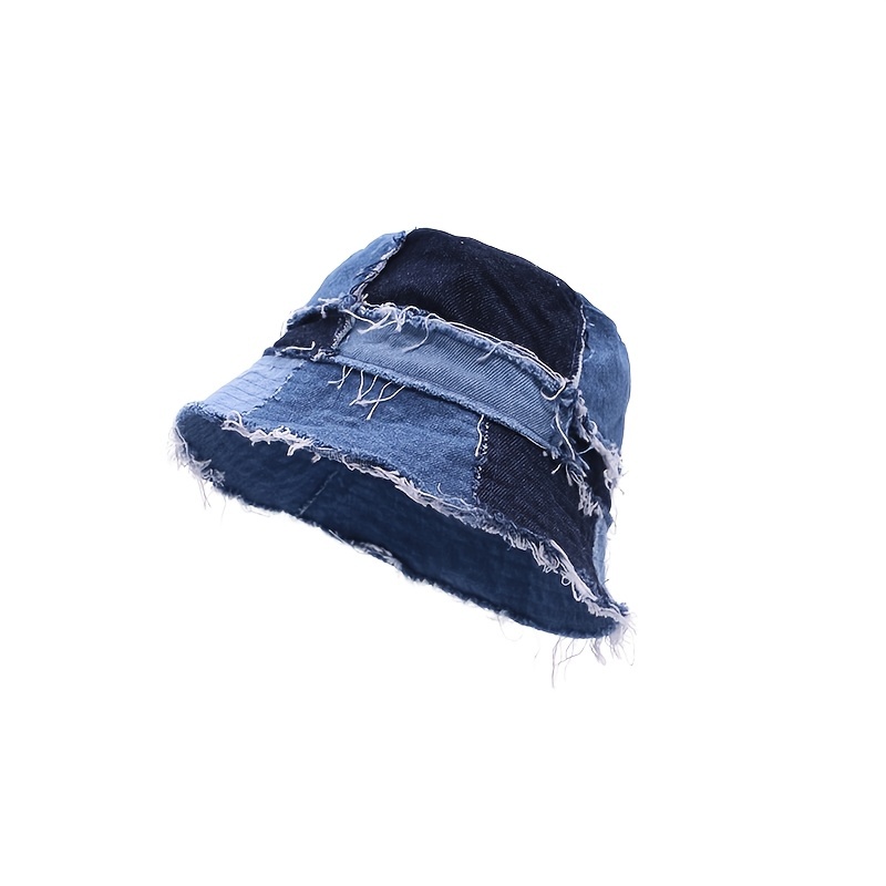 Japanese Niche Designer Bucket Hat Showing Small Face Retro Beggar Style  Splicing Contrasting Color Denim Basin Caps for Women