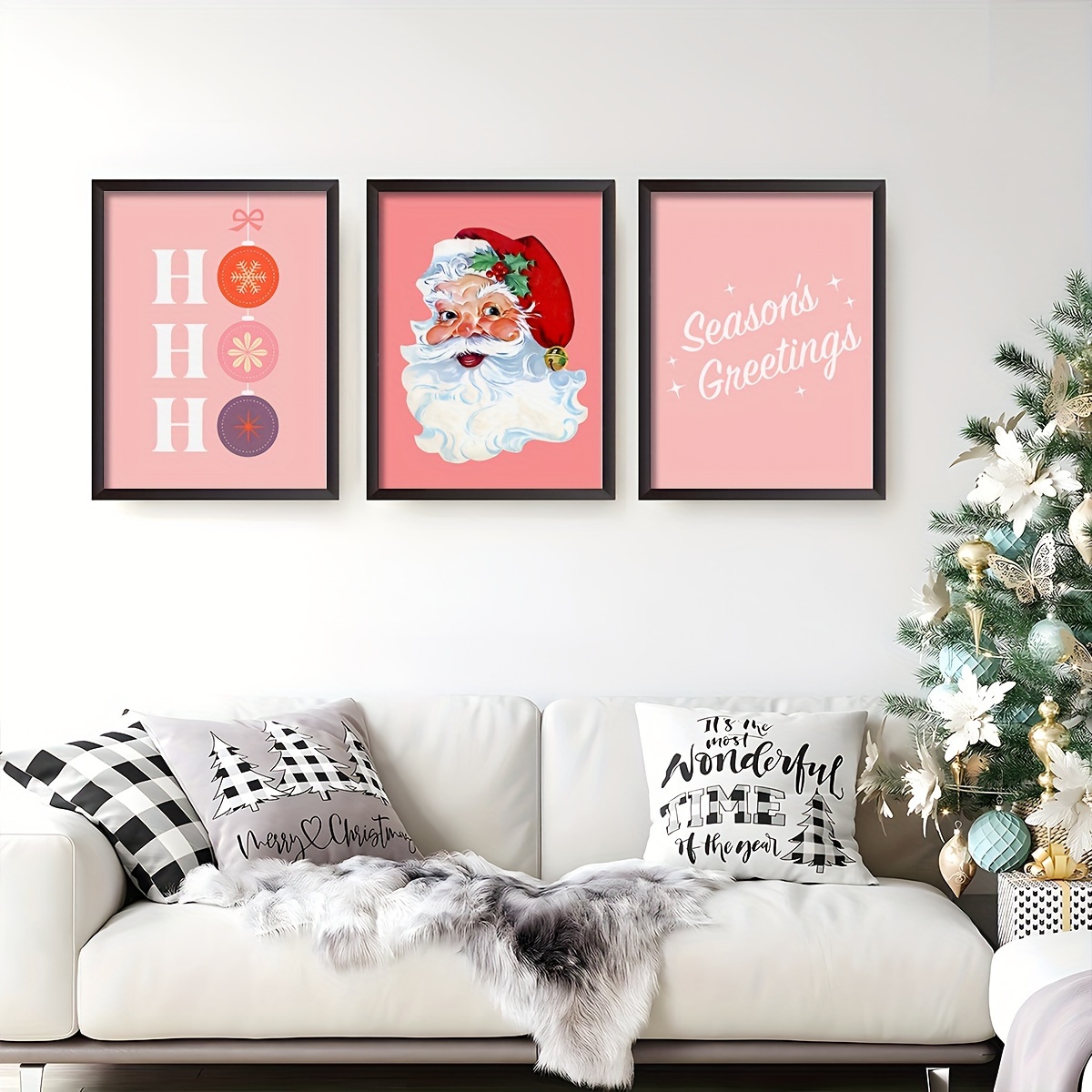 6pcs/set Preppy Christmas Canvas Print Posters, Fashionable Christmas Tree  Santa Claus , Canvas Wall Art Paintings, Artwork Wall Painting For Living R