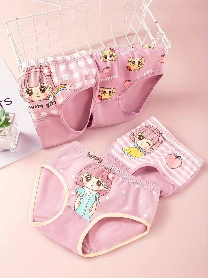 Kid's Cotton Comfy Panties Girl's Cute Little Girl Cartoon - Temu