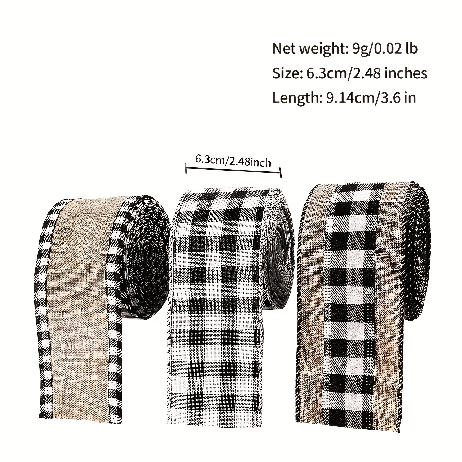 Gingham Check Ribbon Buffalo plaid black and white ideal for gift wrap, hat  bands, tree trim, quilting, wreaths, on 1.5 White grosgrain