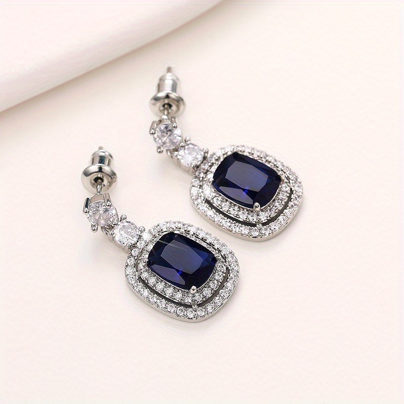 gorgeous 925 silver plated oval cut sapphire drop earrings micro paved crystal side stone womens earrings party jewelry details 2