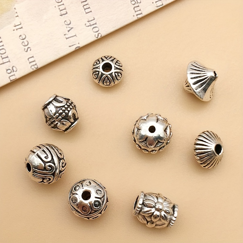 50pcs Antique Silvery Assorted Pattern Alloy Spacer Beads