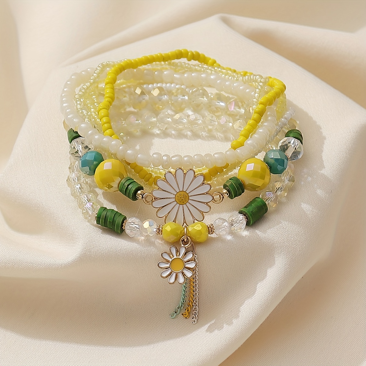 Yellow Crystal Bracelets, Handmade String Bracelet - CozyLadyWear