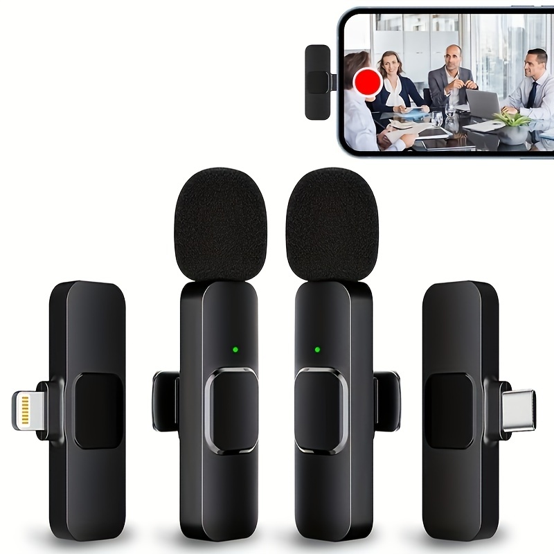 2Pcs Wireless Microphone for iPhone iPad, Plug-Play Wireless Lavalier  Microphone for Phone Video Recording, Interview 