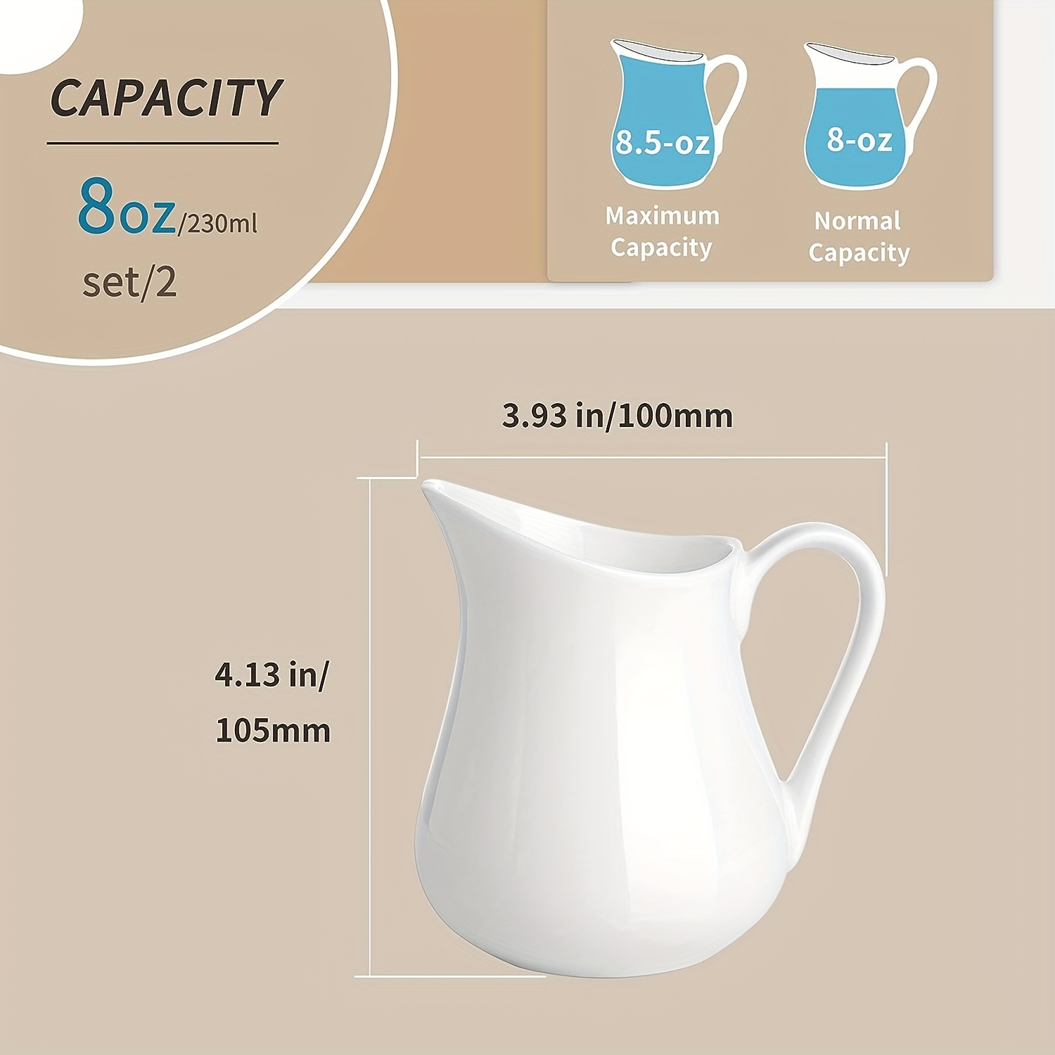 HIC Kitchen HIC Creamer Pitcher with Handle, Fine White Porcelain, 4-Ounces