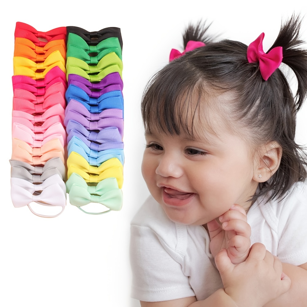 Pinzas para el pelo de bebé para niñas, mini lazos de bebé totalmente  forrados, cinta de grogrén de 1.2 pulgadas, pequeños lazos para el pelo  para