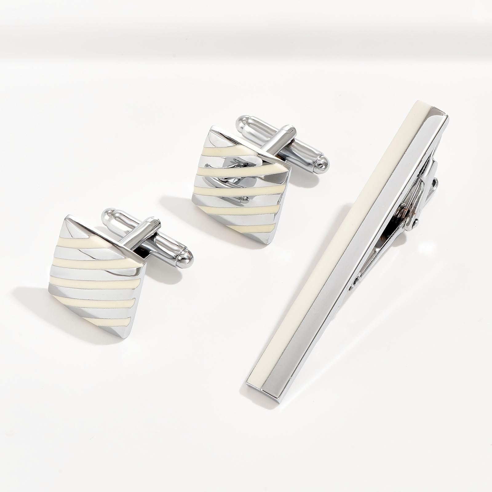 Cufflinks and Tie Pin - Silver-colored - Men