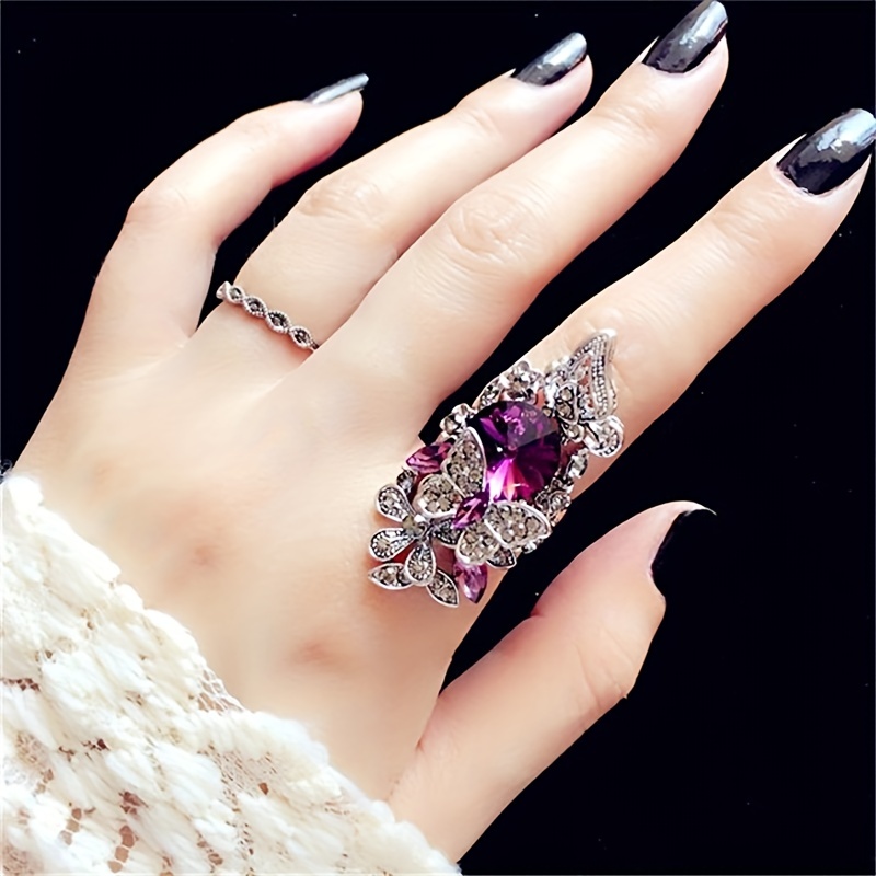 Love Alloy Inlaid Rhinestone Female Ring Popular Gem - Temu Australia