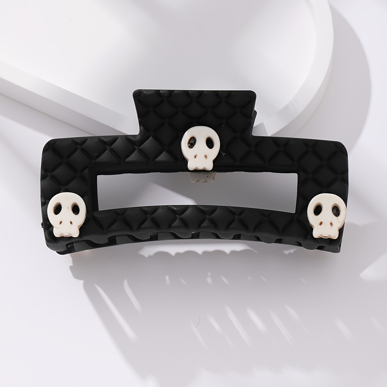 

1pc Black Rectangle Hair Claw Clips With Skull Decor, Non-slip Strong Hold Jaw Hair Clips, Styling Accessories For Women Thin Thick Hair