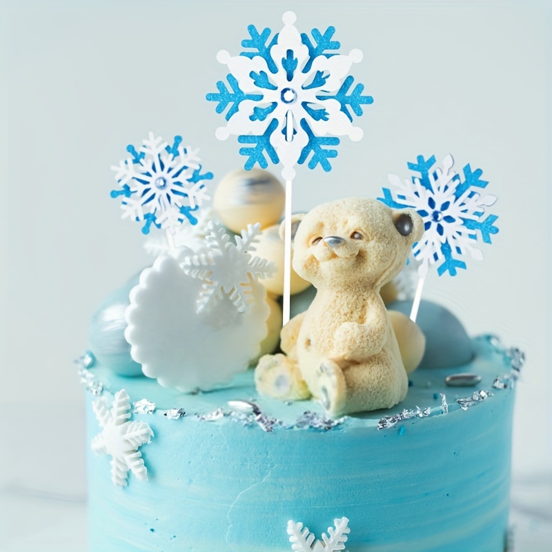 4Pcs Acrylic Christmas Snowflake Cake Toppers Ice Princess Cupcake