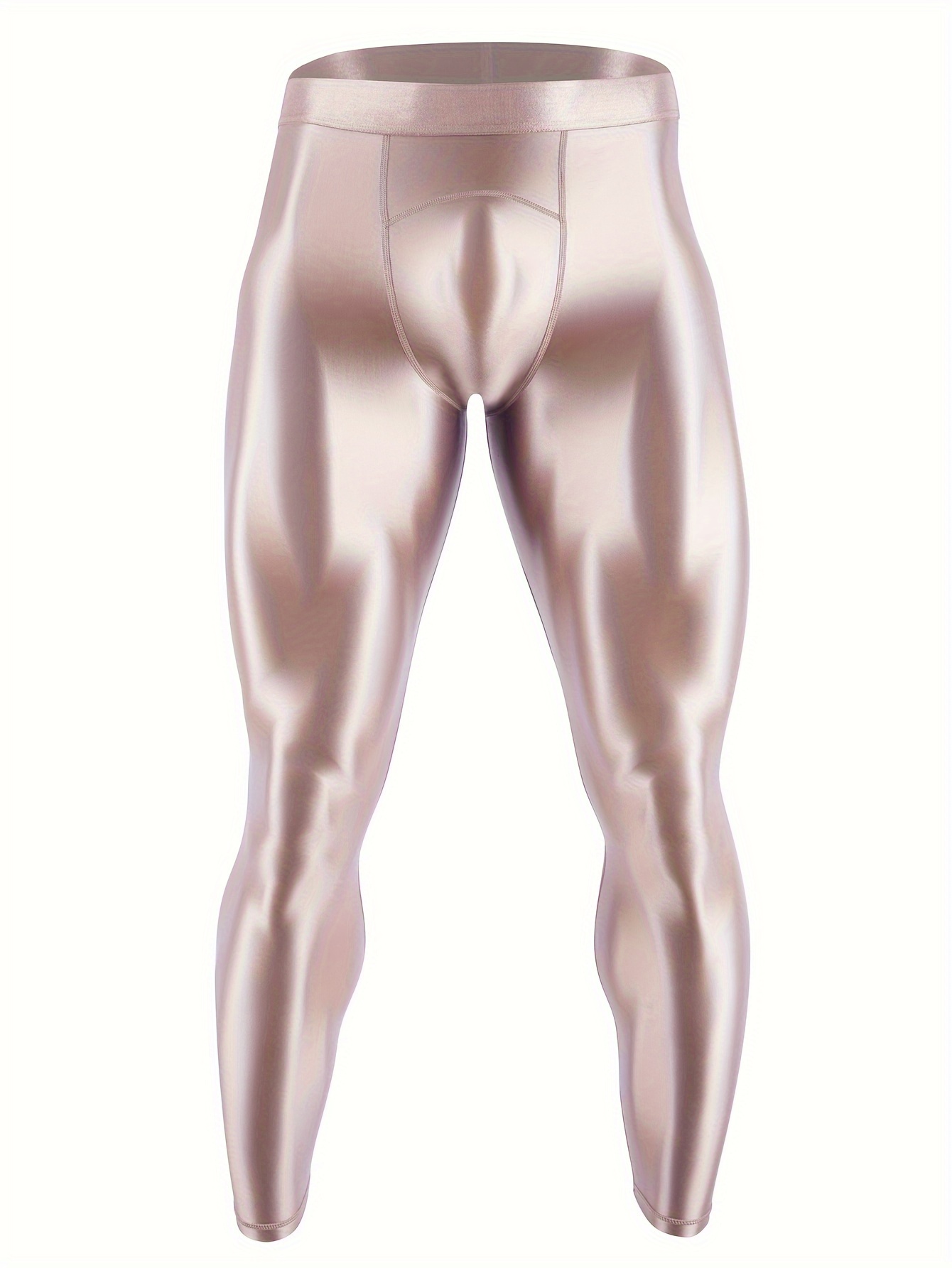 Men's Oil Glossy Compression Pants Shiny Stretchy Workout - Temu Canada