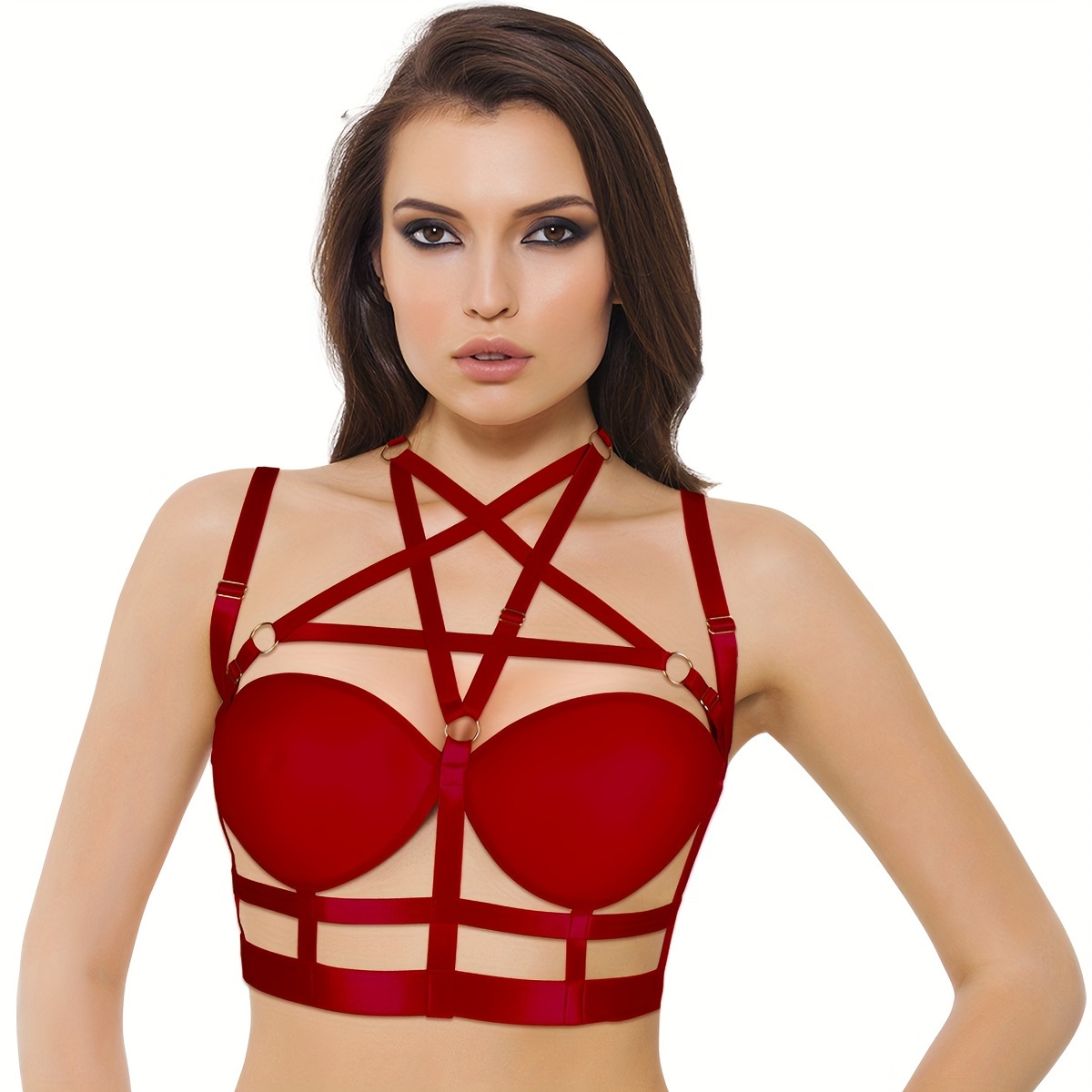 2 Pcs Sexy Women Harness Halter Pentagram Body Harness Bra Caged