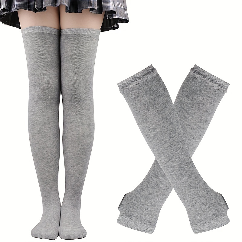 harmtty Women Color Block Striped Thigh High Knitted Long Socks Over The  Knee Stockings,Grey