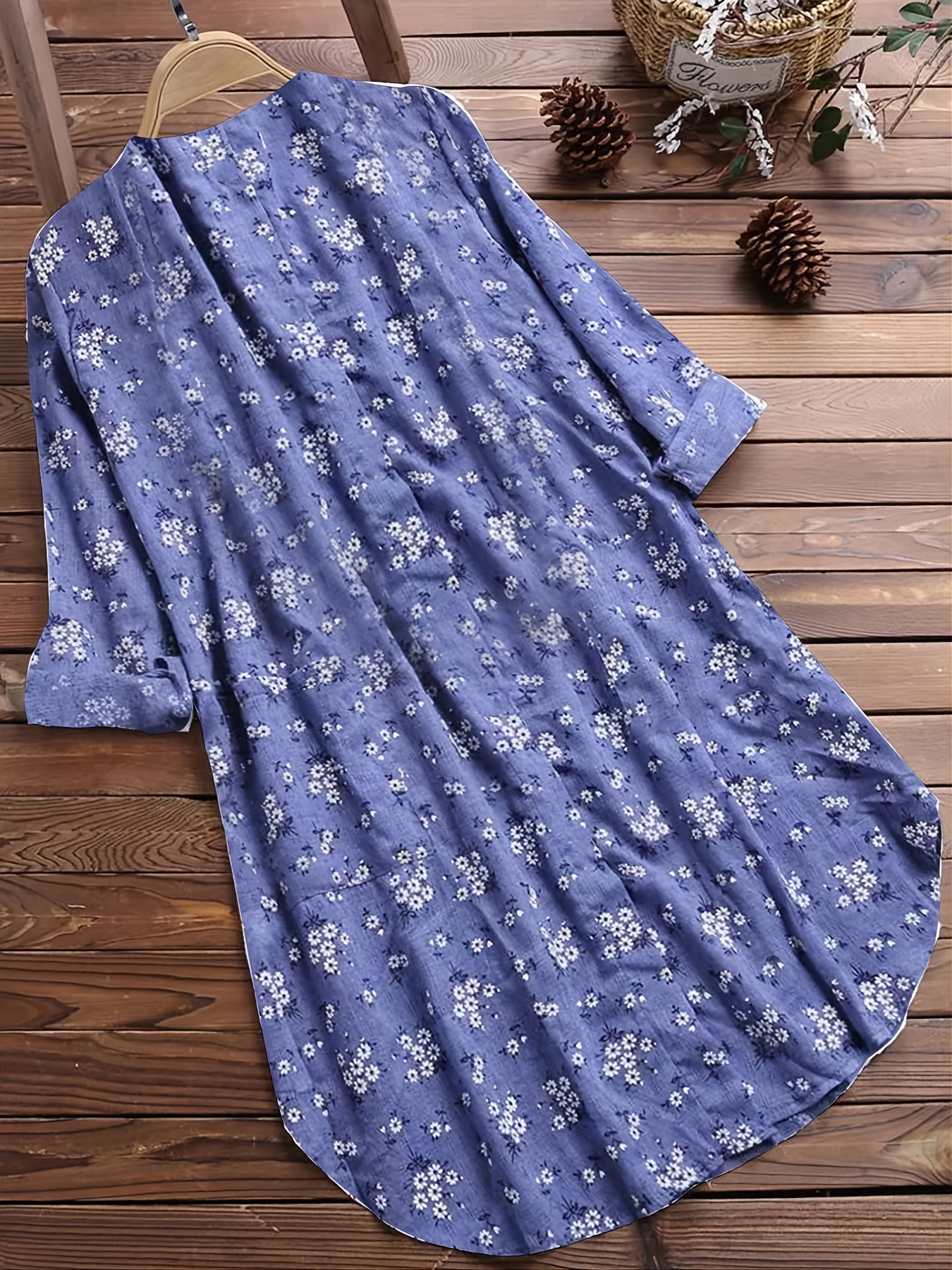 Ditsy Floral Print Button Front Midi Dress with Pocket