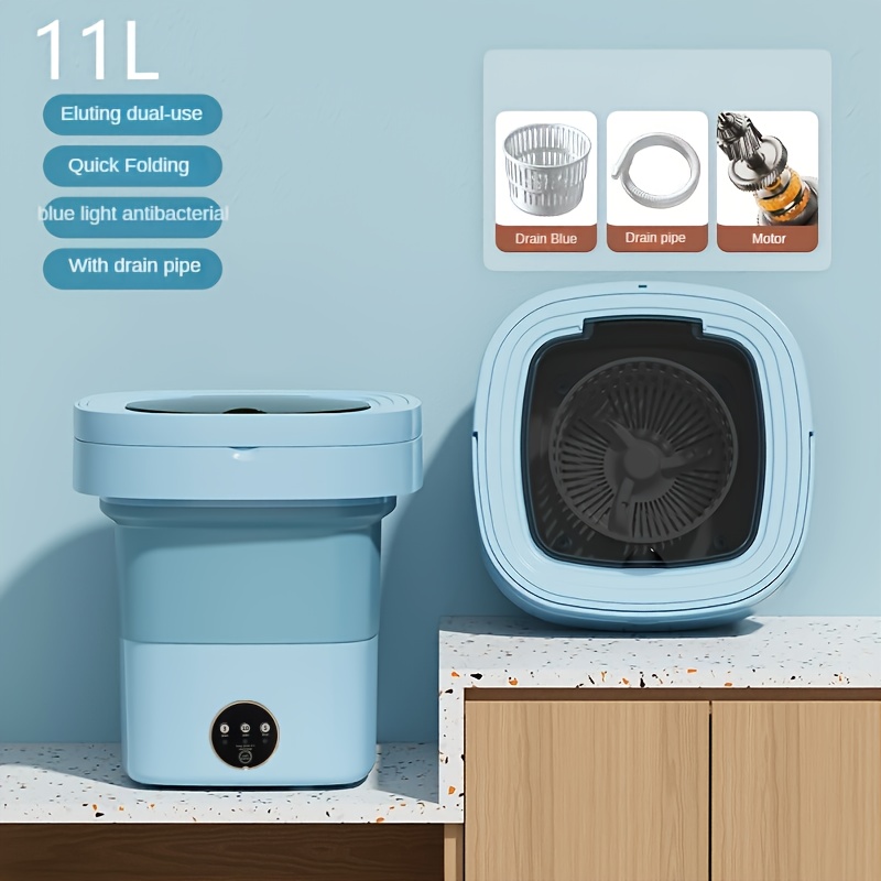 Yozumd 8L Portable Washing Machine,Folding Mini Washer Machine with Blue Light Drain Basket,3 Levels Timing Vibration Wave Foldable Laundry Bucket