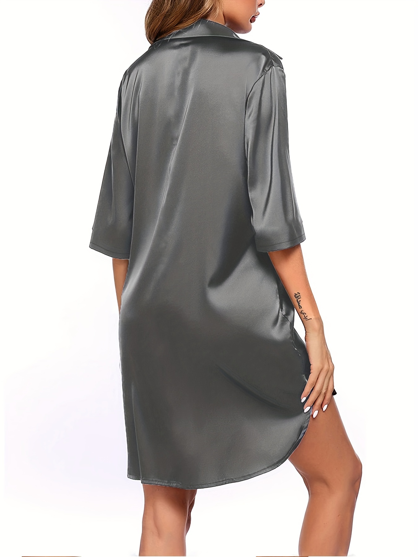 European and American Solid Color Sexy Shirt Women's Comfort, Smoothness, and Wearing Women's Long Sleepwear Outside the Home