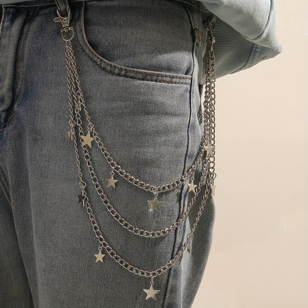 Punk Pentagram Pants Jeans Chain Keychains Trouser Biker - Temu New Zealand