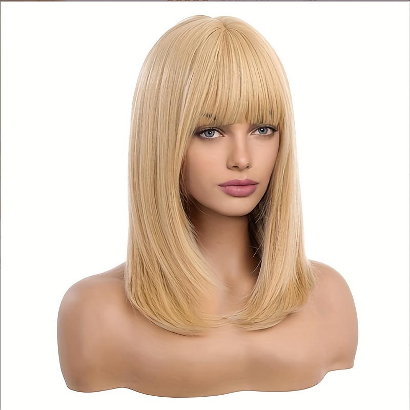 Ombre Grey Blonde Synthetic Wig with Bangs