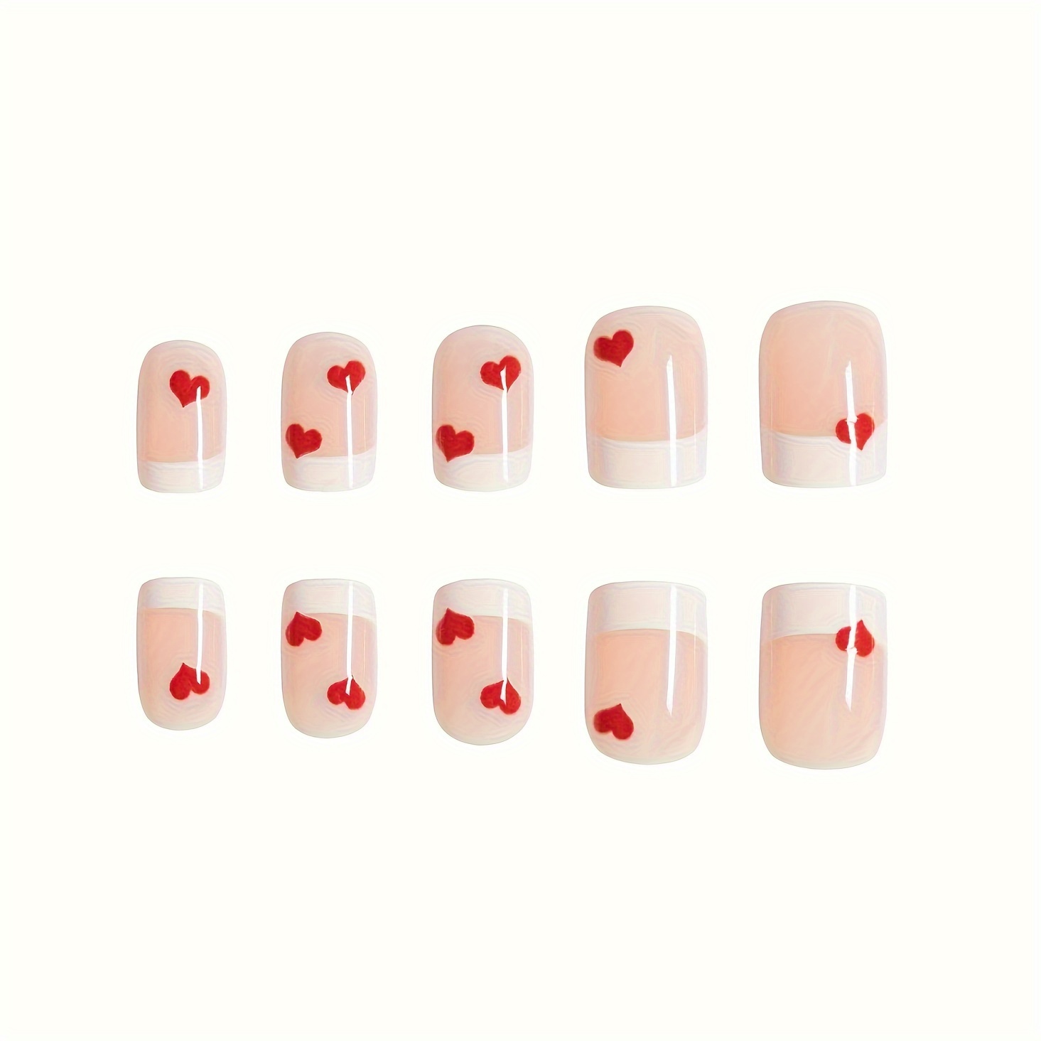 24pcs set glossy red love press on nails short square ballerina on nails white french fake nails glossy full cover false nails acrylic stick on nails for women girls details 2