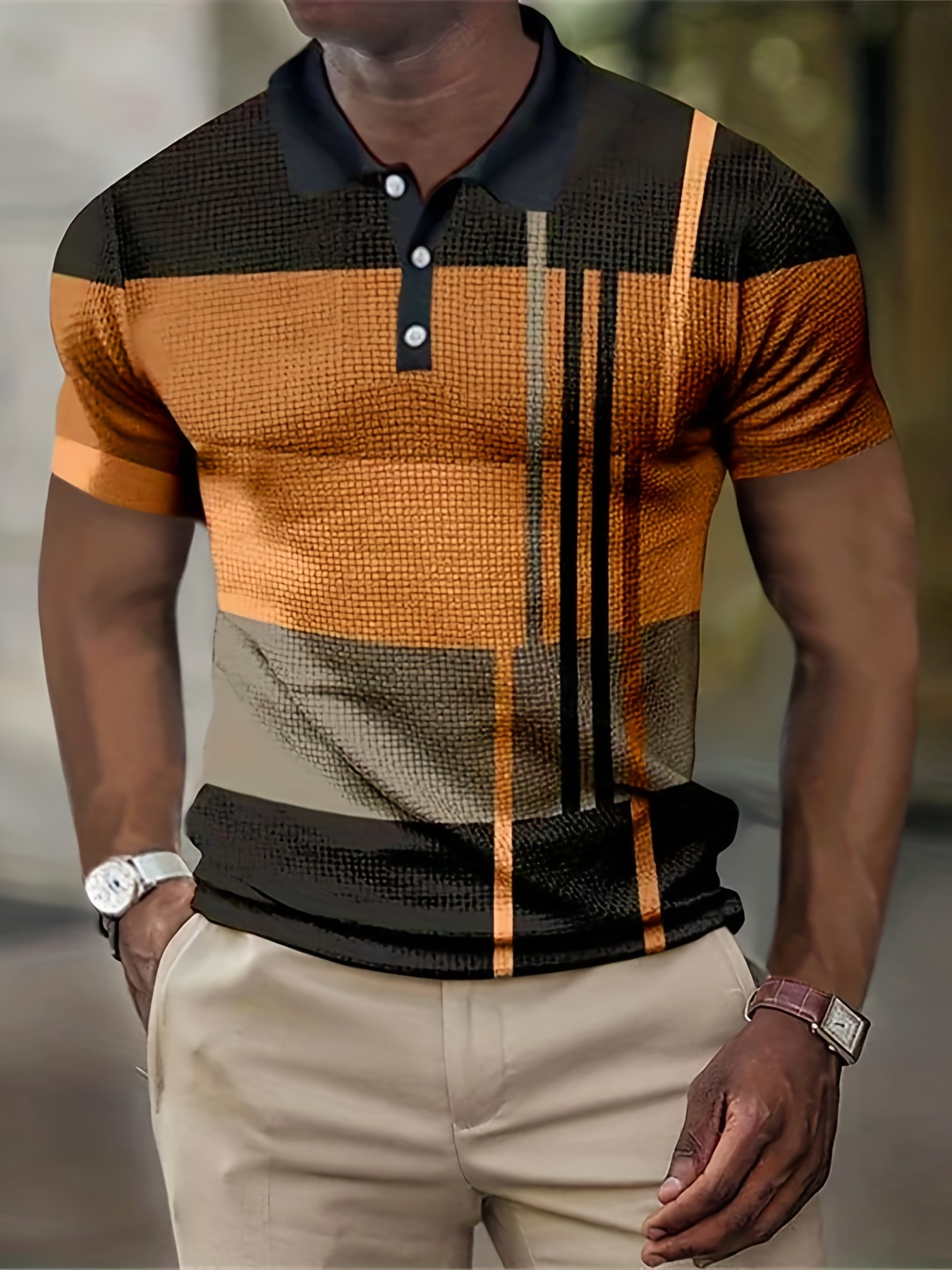 mens color block stripe comfy trendy shirt for summer orange 0