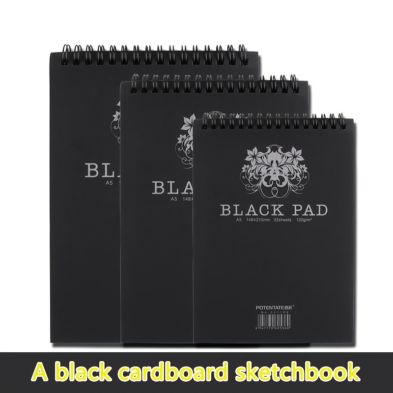 

1pc Black Card Paper Sketch Book, A5/a4 Size Oil Painting Book, Hand-painted Book, Highlighter Painting Book, Painting Common Book, 32 Pages Each