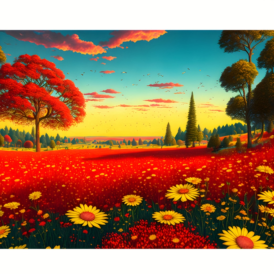 Flowers And Plants At Sunset Paint By Number For Adults - Temu