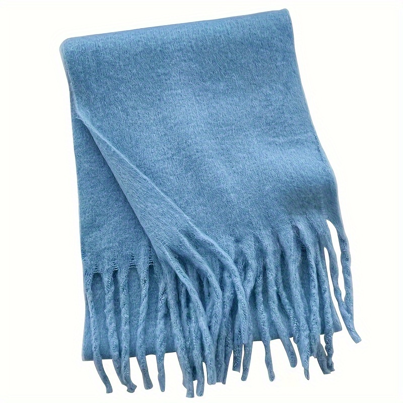 Solid Color Chunky Scarf On Fringe Elegant Coldproof Thick Warm Shawl  Classic Knit Neck Scarves For Women Girls Autumn & Winter