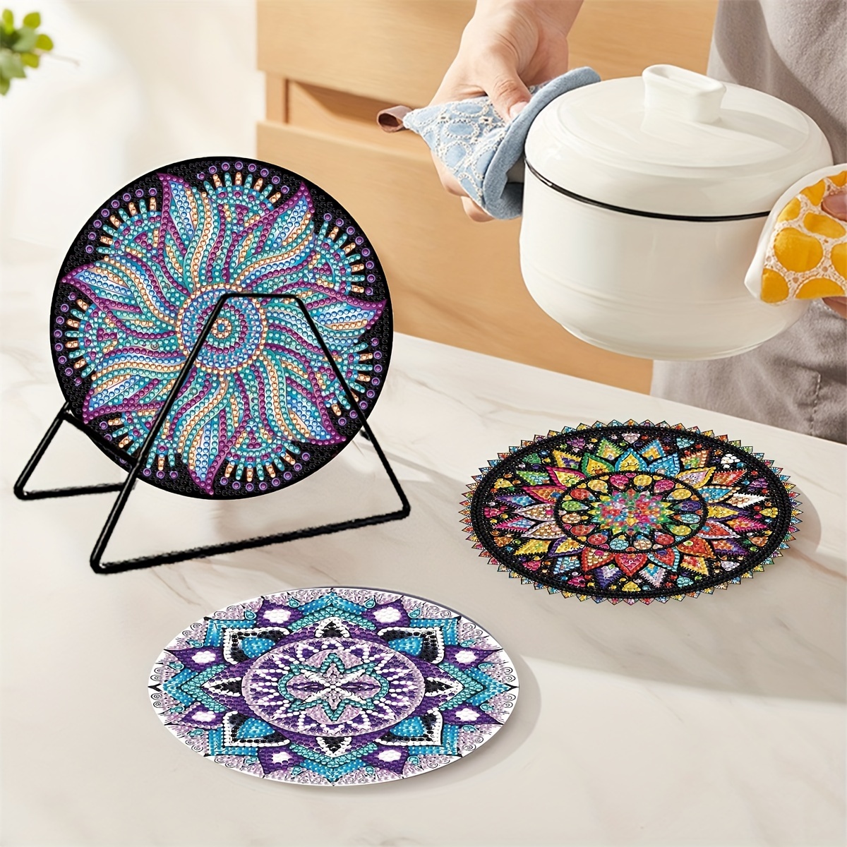 4pcs Artificial Diamond Painting Coasters Kit With Holder, Mandala Diamond  Art Coasters, DIY Diamond Art Crafts Projects For Beginners, Diamond Dotz K