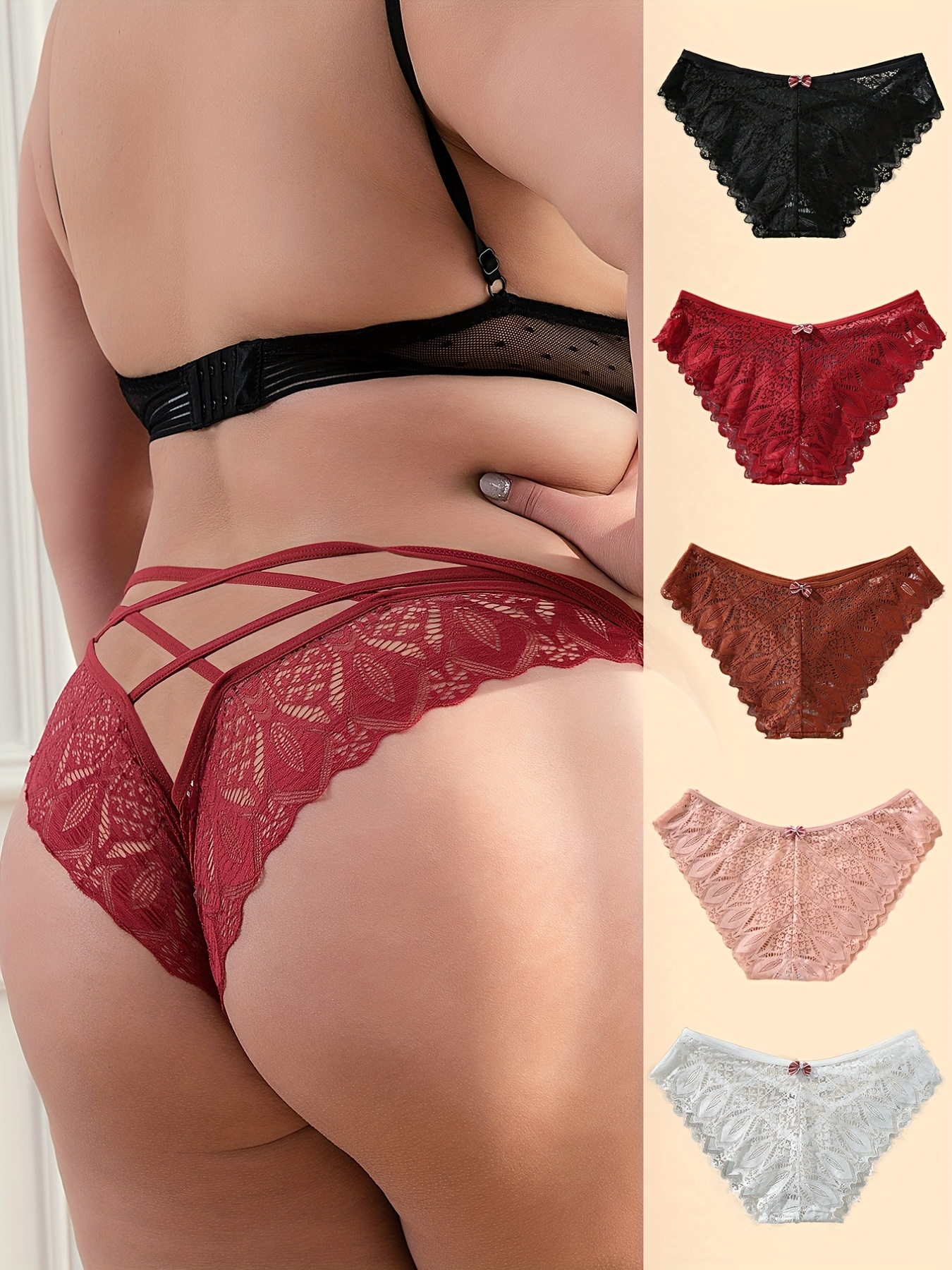 Plus Size Elegant Lingerie Set, Women's Plus Floral Lace See Through Bra &  Underwear Sexy Lingerie Two Piece Set