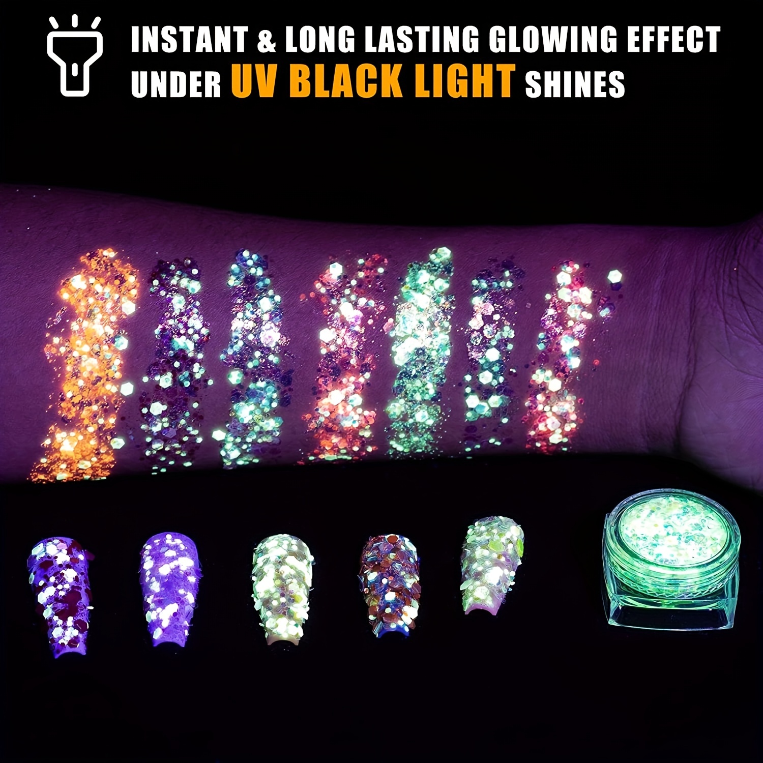 Glow In The Dark Body Face Glitter Gel Uv Light Colors - Temu