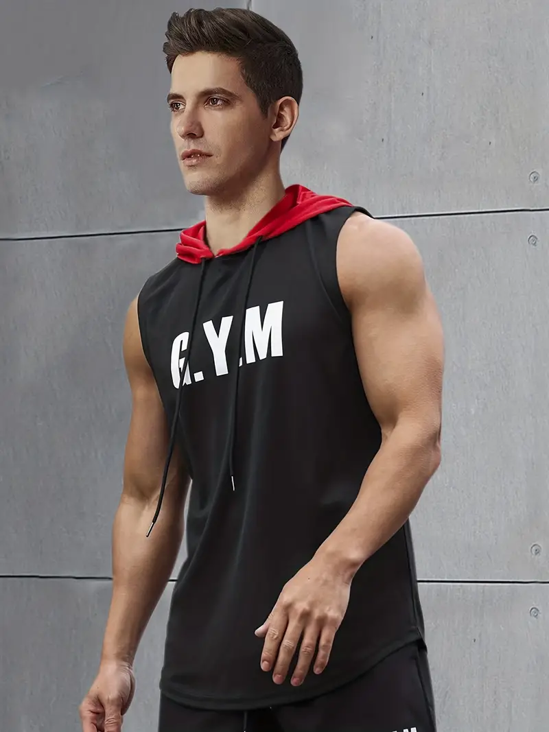Gym Print Men's Graphic Design Hooded Tank Top Casual Comfy - Temu Australia