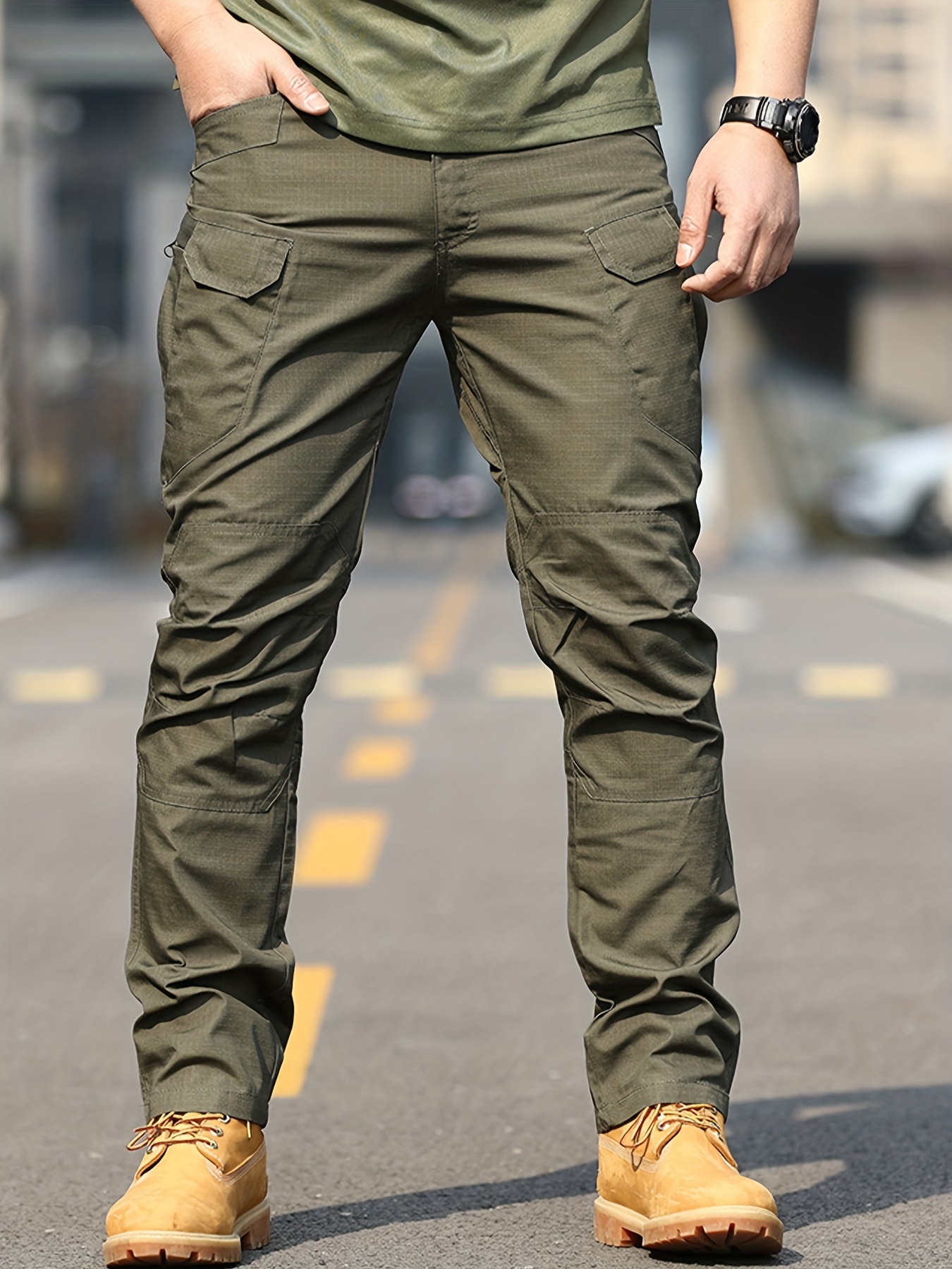 Puntoco Plus Size Summer Clearance Men Solid Multiple Pockets Outdoor  Straight Type Fitness Pants Cargo Pants Trousers Brown 8(XL) 